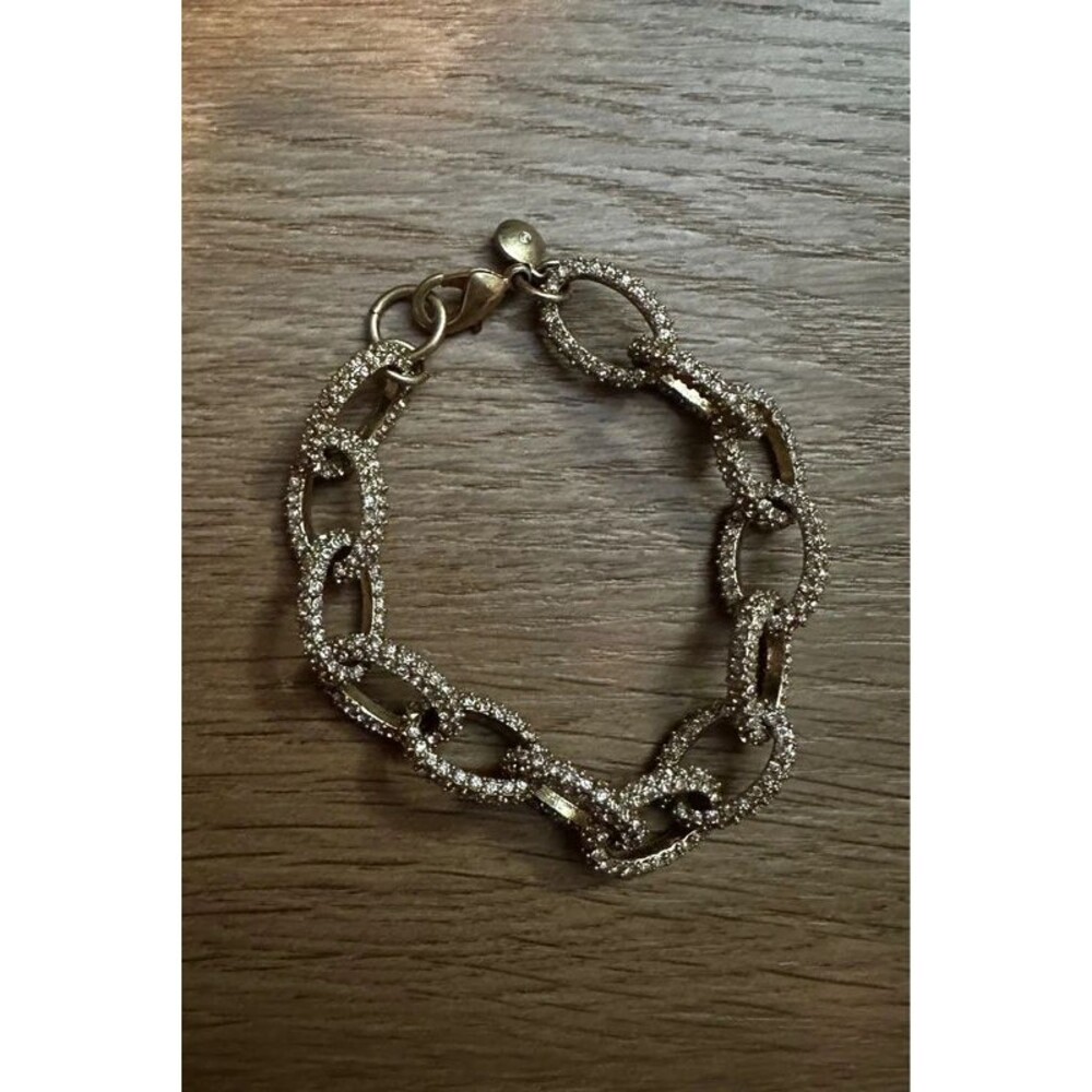 J.Crew Gold Clear Pave Crystal Chunky Oval Link Bracelet
